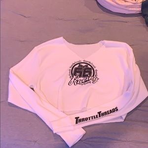 Cropped v neck white throttle threads long sleeve